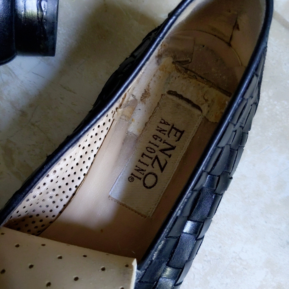 Vintage 1990s Enzo Angiolini Black Leather Woven Soft Loafers 8M - Picture 7 of 8